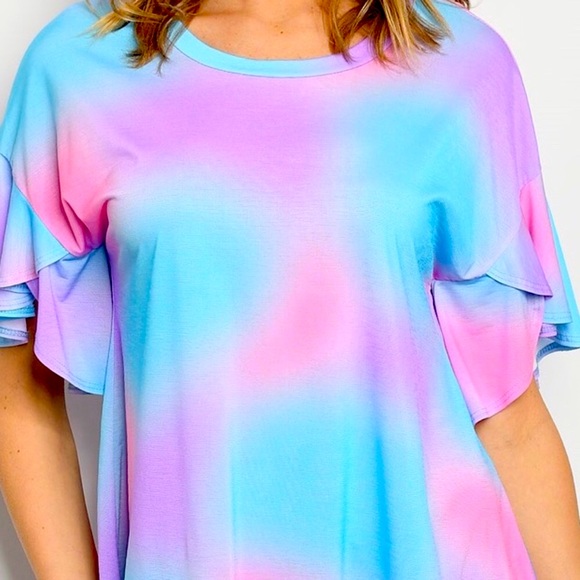 βDONATEDβ Lilac Tie Dye Flutter Sleeve Tunic Top - Picture 2 of 9